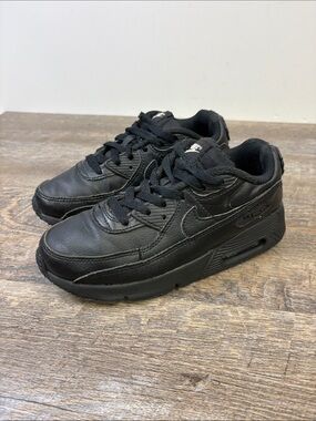 Nike Air Max 90 LTR Triple Black Leather Sneakers Youth Size 2Y